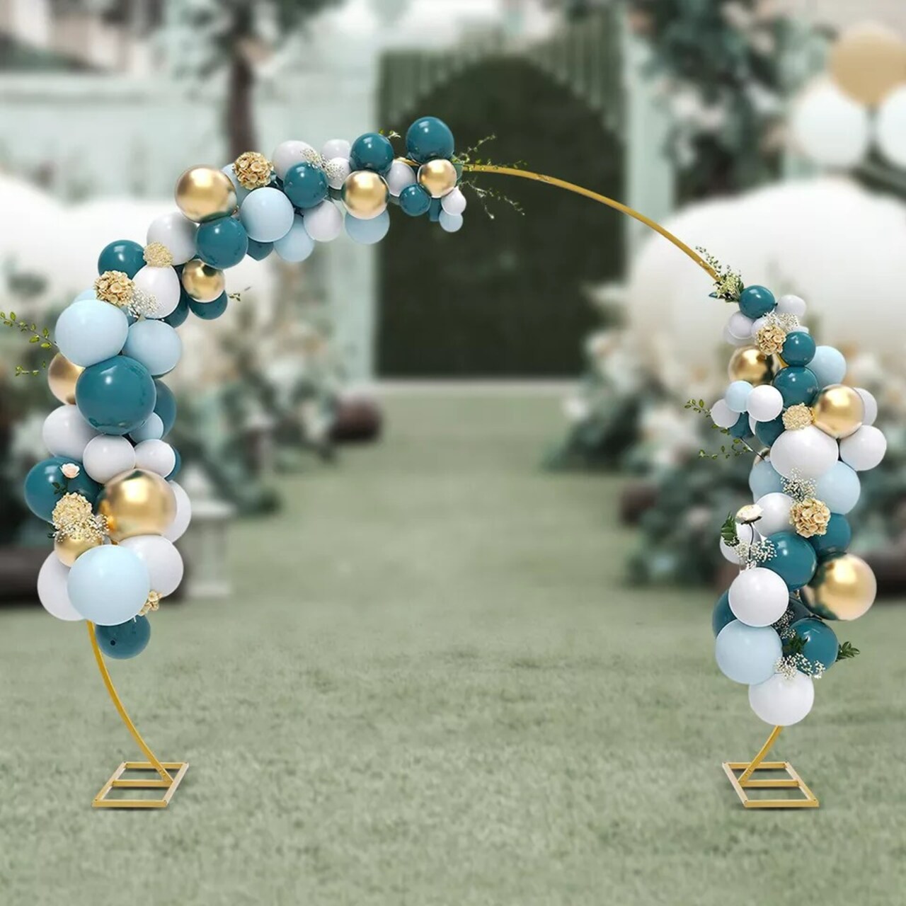 7ft Gold Metal Wedding Arch Backdrop Stand Round Flower Wreath Frame Party Decor